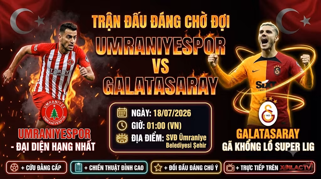 Nhận định Umraniyespor vs Galatasaray (01:00, 18/07): “Sư tử” Cimbom gầm vang